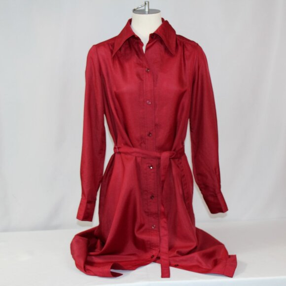 Rare Vintage 1970’s Carlo Conde’‎ Burgundy Tie Belted Shirt Disco Dress Size 12 - Picture 1 of 8